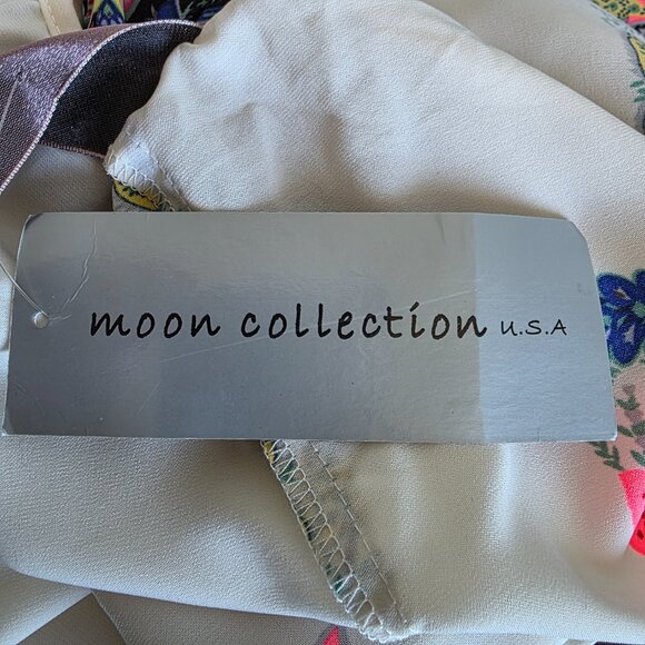 NEW Moon Collection Blouse Top Cold Shoulder Semi Sheer Artsy Floral Size XL - Picture 10 of 11